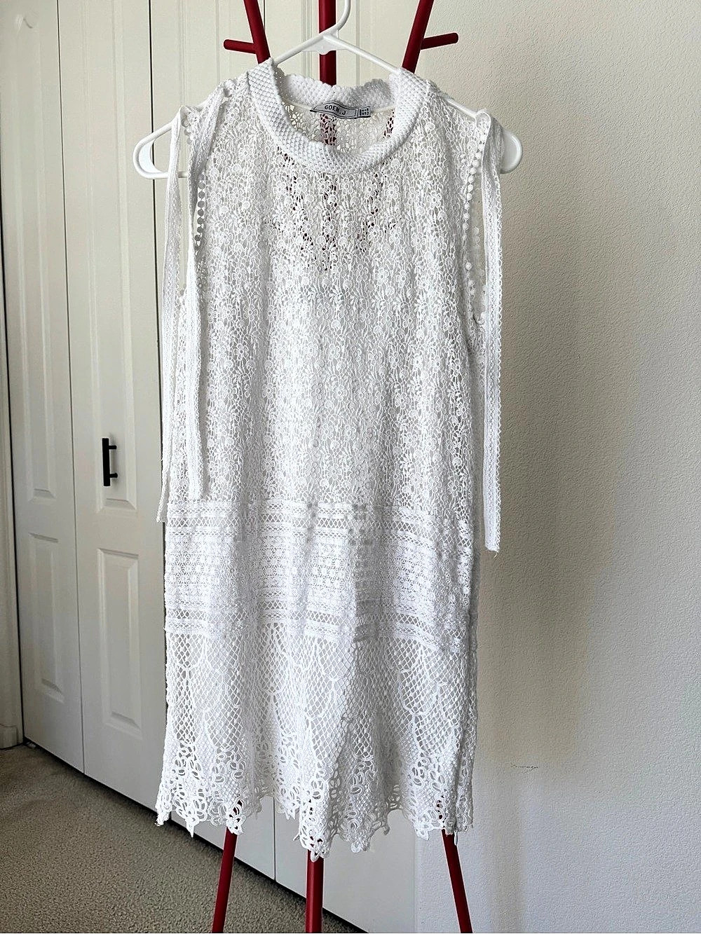 GOEN.J Layered Lace-Trim Dress White Lace Mini Dress US 6